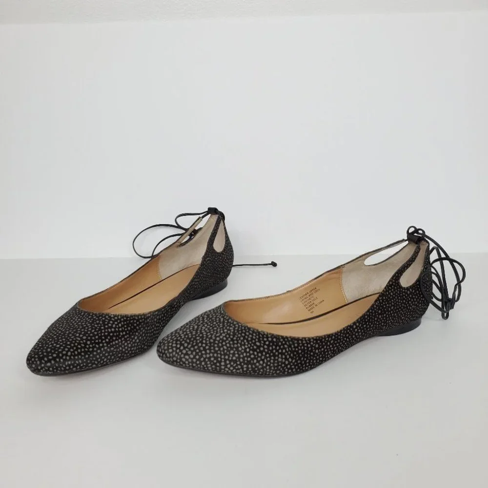Banana Republic Leather Calf Hair Ankle Tie Up Ballet Flats Size 9M
